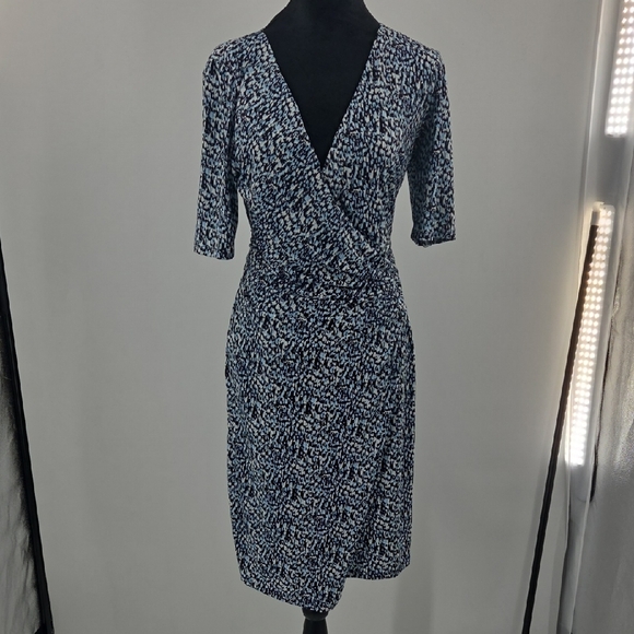 Ann Taylor Blue, Black and White Midi Wrap Dress - Picture 1 of 16